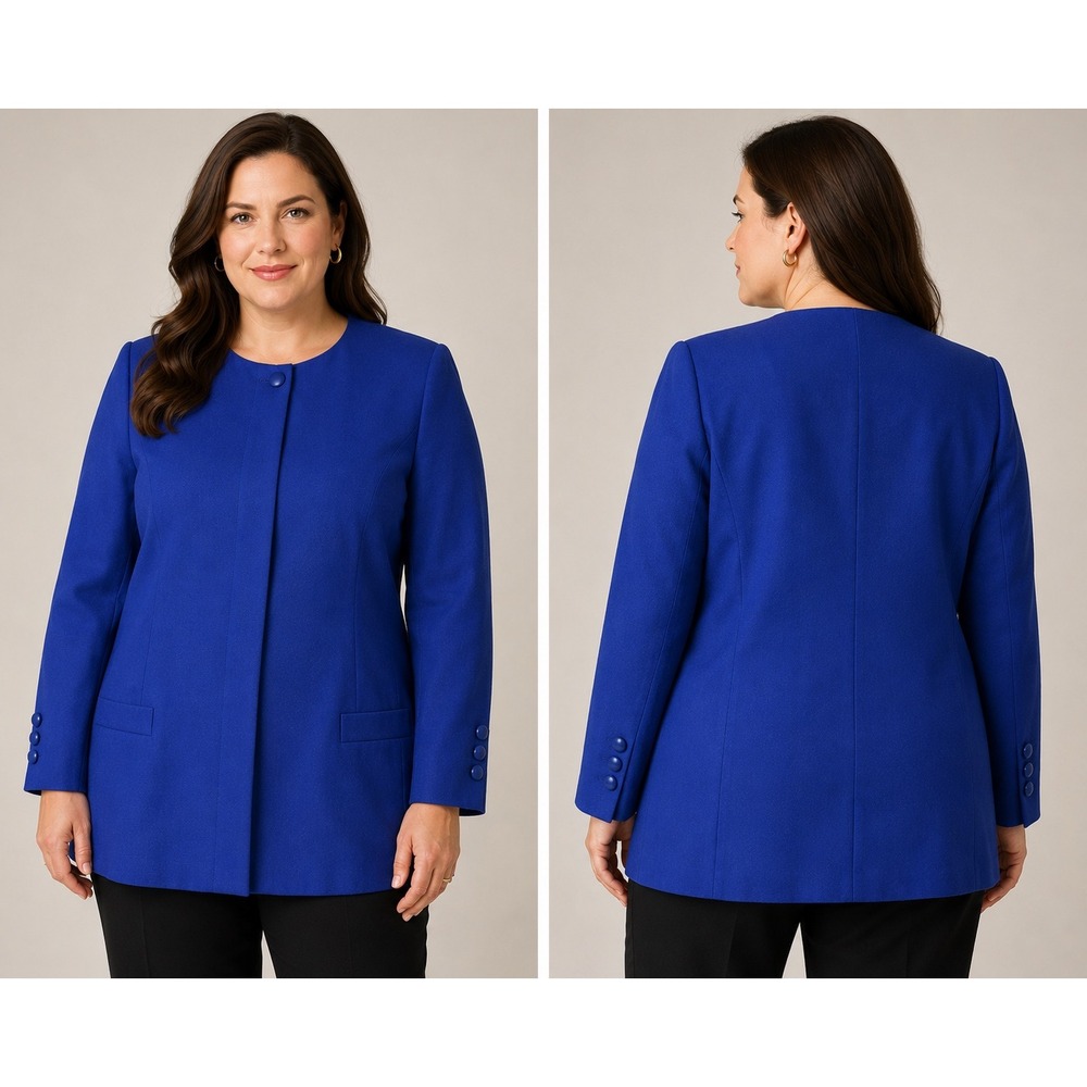 Saville Saks Fifth Avenue Vintage Cobalt Blue Collarless Blazer Jacket Womens 14